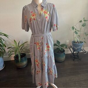 J Gee || striped maxi dress with embroidered flowers